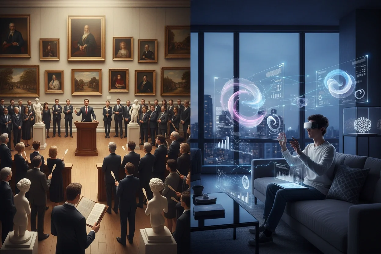Professional image illustrating Key Differences Between NFT and Traditional Art Markets